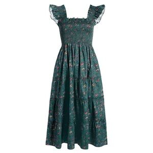 New Hill House The Ellie Nap Dress Bottle Green Fleur Floral Chintz Smocked XL
